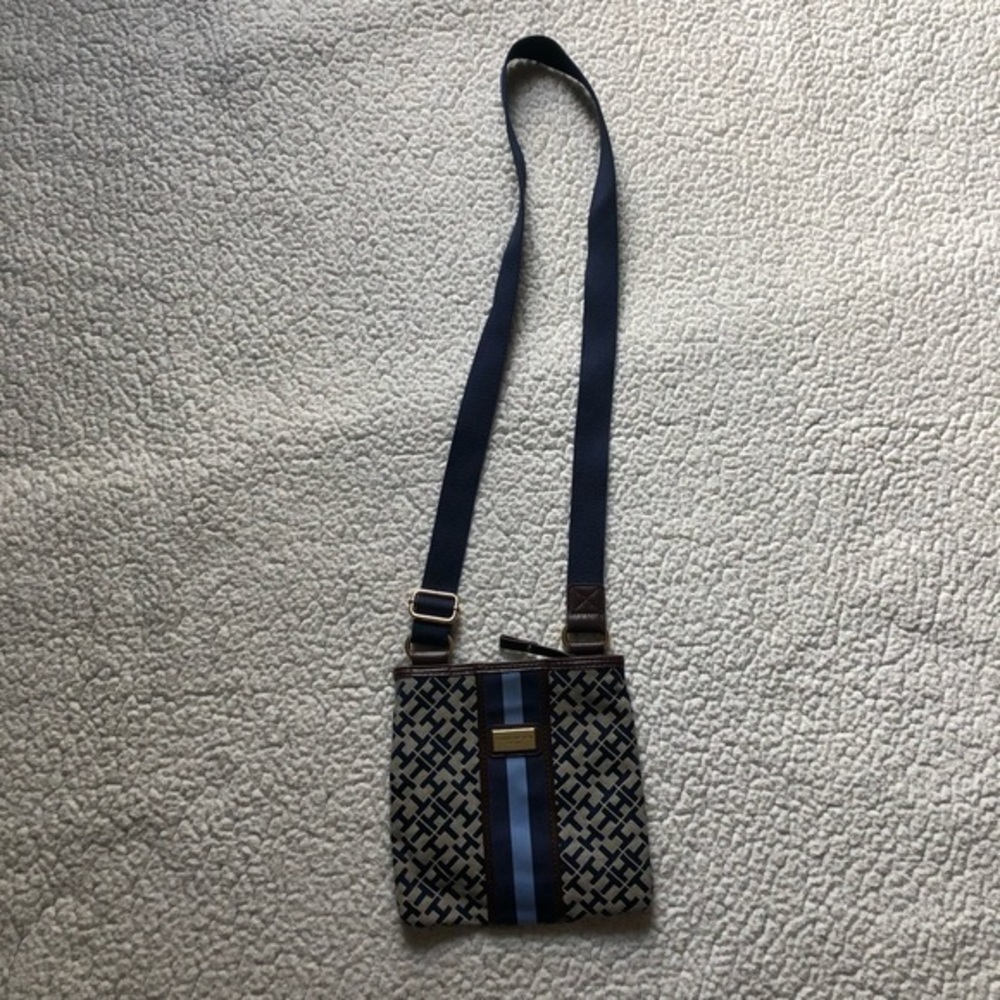 Blue and Tan Tommy Hilfiger Crossbody Purse